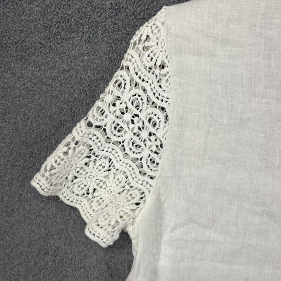J.Crew Blouse Womens 4 White Linen Lace Short Sleeve Crochet‎ Summer Boho Top - Picture 13 of 16